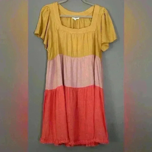 Umgee Colorblock Frayed Hem Dress (35) - Picture 2 of 9